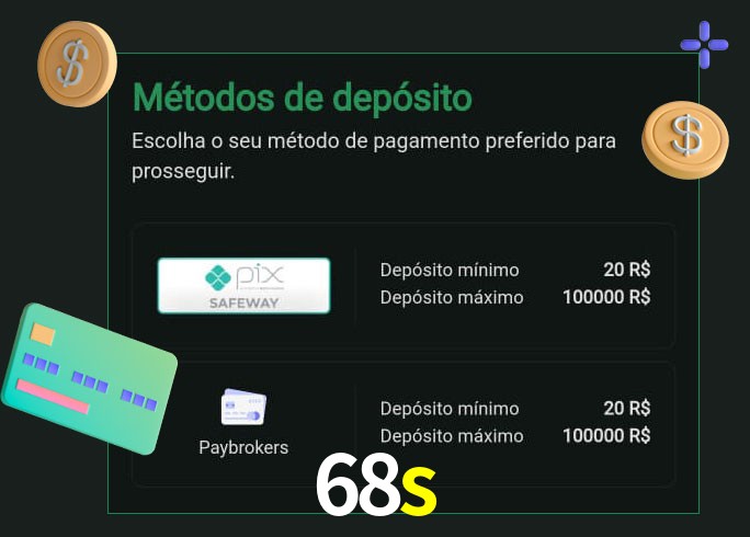 O cassino 68s oferece uma grande variedade de métodos de pagamento